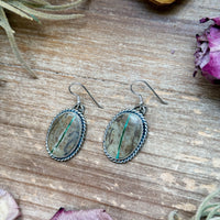 Sterling Silver Ribbon Royston Turquoise Dangle Earrings – Handmade by Artist Jason Ogg