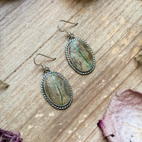 Sterling Silver Ribbon Royston Turquoise Dangle Earrings – Handmade by Artist Jason Ogg