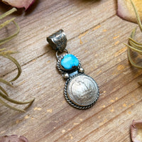 Sterling Silver Coin & Golden Hill Turquoise Pendant – Artist Gilbert Nez