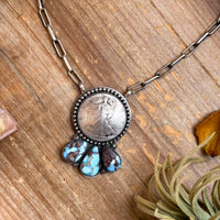 Sterling Silver Liberty Coin Necklace with Golden Hill Turquoise – 16” – 1945 Coin