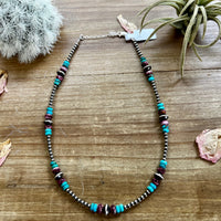 Sterling Silver Pearls choker with real turquoise and purple spiny oyster