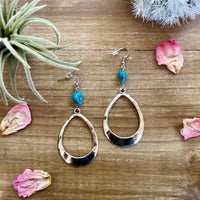 Real turquoise dangle earrings teardrop shape