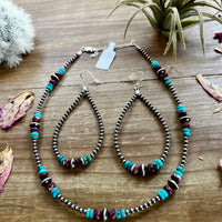 Sterling Silver Pearls choker with real turquoise and purple spiny oyster