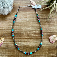 Sterling Silver Pearls choker with real turquoise and purple spiny oyster