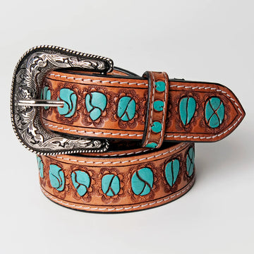 Hand Painted Turquoise Tooled Belt