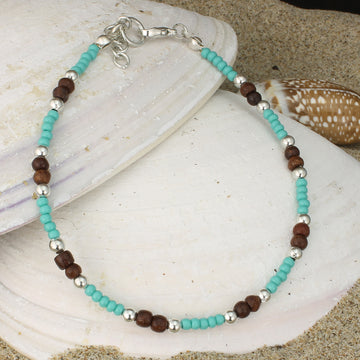 Southwest Sands Turquoise & Wood Bead Anklet