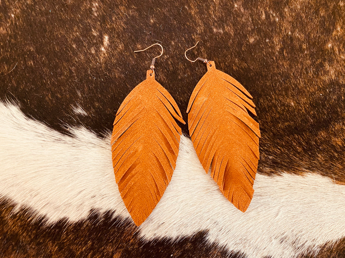 Tan Suede Feather Earrings