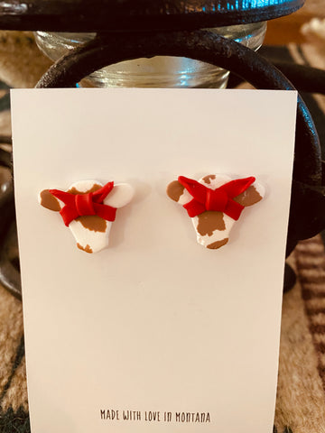 Colorful Cow Head w/Head Wrap Earrings